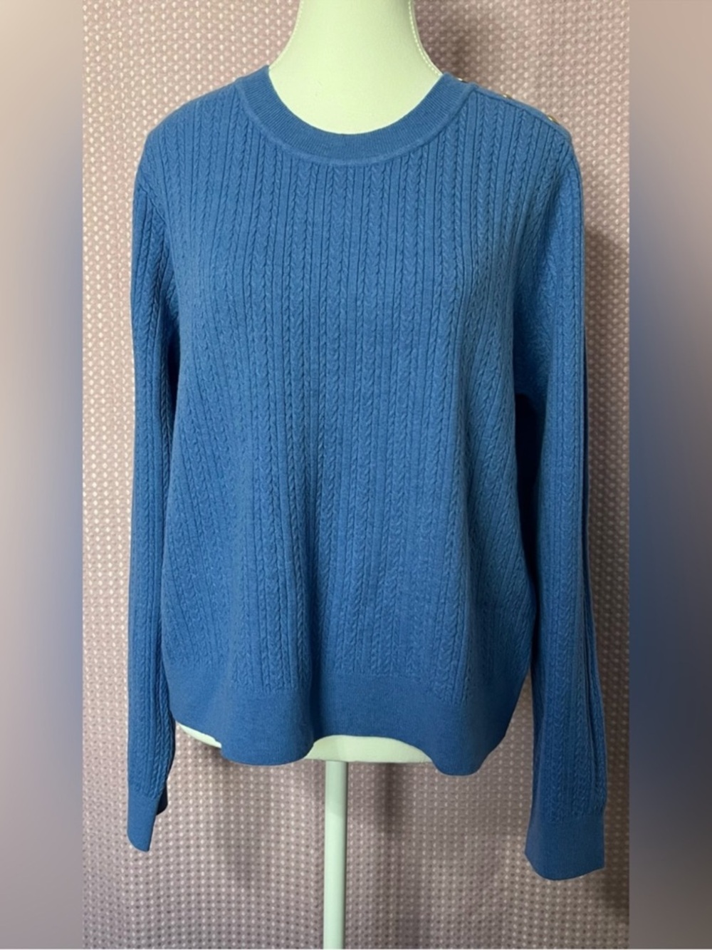 MICHAEL Michael Kors Dusty Blue Cable-Knit Crewneck Sweater